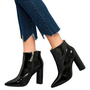 Qupid Maelie Women's Black Patent Leather Pointed Toe Ankle Boots - Size 9